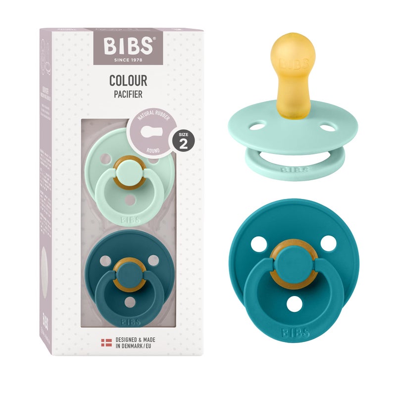 BIBS Pacifiers Colour Collection | Natural Rubber Baby Pacifier | Set of 2 BPA-Free Soothers | Made in Denmark | 6+ Months (Pack of 2) | Nordic Mint/Forest Lake - Image 1