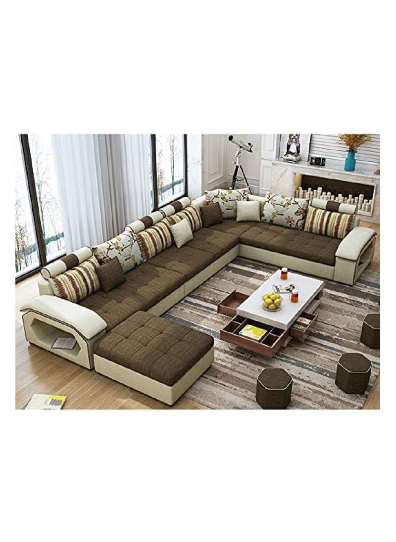 Ripple FURNITURE Upholstered Modern Couch U Shaped Fabric Living Room Furniture Chaise Lounge Recliner Sectional L Shape Corner Sofa Set 8 Seaters Brown 398X93X40  - Image 1