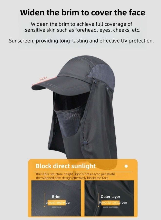 Generic Summer sun hat outdoor fishing sun hat with face and neck flap, removable breathable mountaineering hat (gray) - Image 4