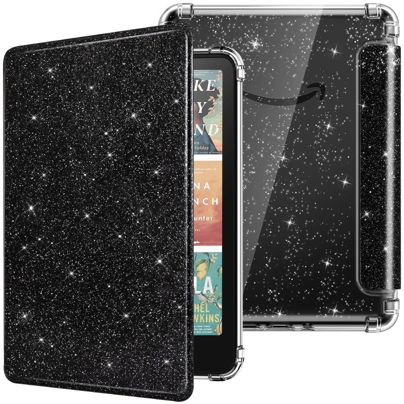 MoKo Case for All-New 7" E-Readers 12th Gen 2024/2025, Ultra Clear Soft Flexible Glitter TPU Back Cover Light Shell with Auto Wake/Sleep, Not fit BOOX & Kobo, Black & Glitter - Image 1