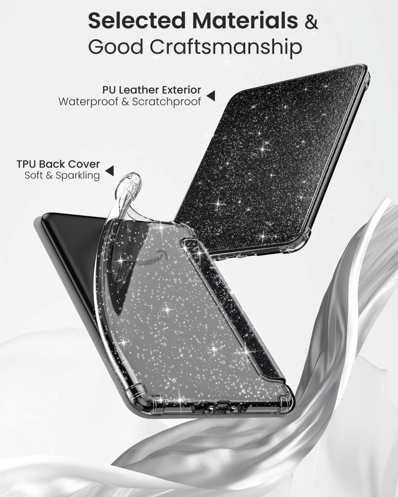 MoKo Case for All-New 7" E-Readers 12th Gen 2024/2025, Ultra Clear Soft Flexible Glitter TPU Back Cover Light Shell with Auto Wake/Sleep, Not fit BOOX & Kobo, Black & Glitter - Image 4