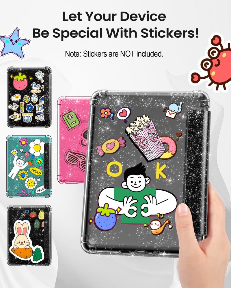 MoKo Case for All-New 7" E-Readers 12th Gen 2024/2025, Ultra Clear Soft Flexible Glitter TPU Back Cover Light Shell with Auto Wake/Sleep, Not fit BOOX & Kobo, Black & Glitter - Image 5
