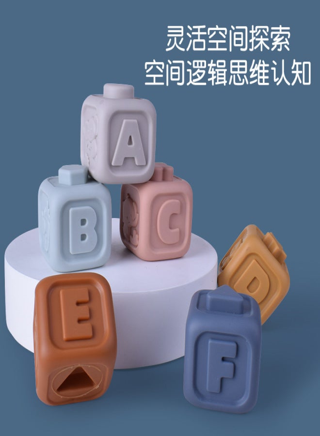 Cross-border infant educational building blocks cognitive embossed soft building blocks manual brain DIY soft rubber building block toy manufacturers Koala + soft rubber ring 6 layers + soft rubber square 6pcs (English color box) - Image 5