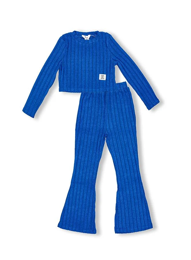 babyqlo Electric Blue Ribbed Flared Co-ord Set