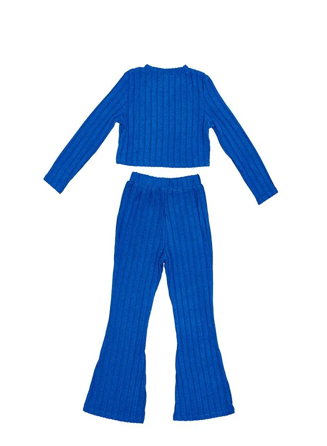babyqlo Electric Blue Ribbed Flared Co-ord Set
