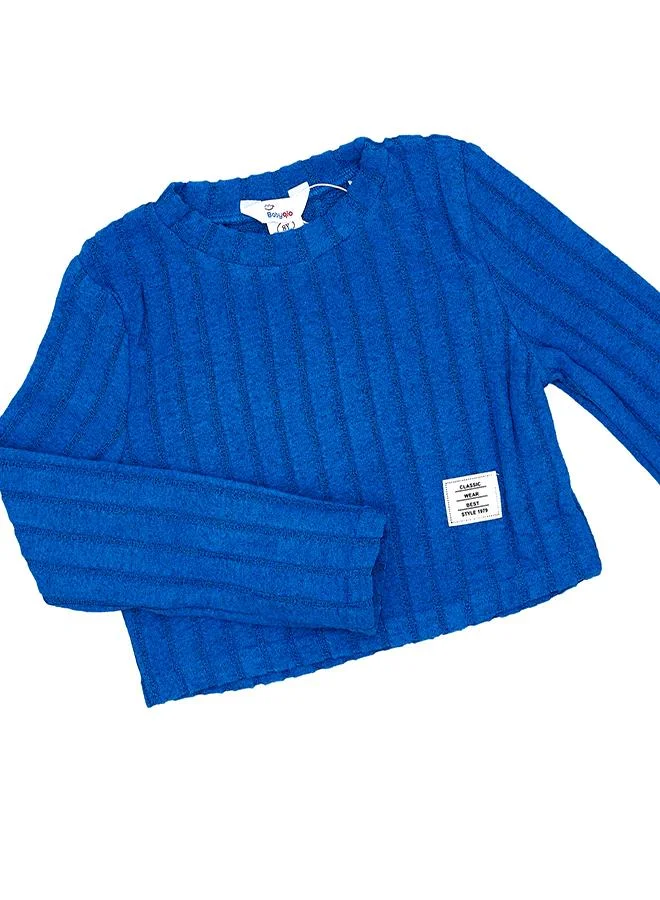 babyqlo Electric Blue Ribbed Flared Co-ord Set
