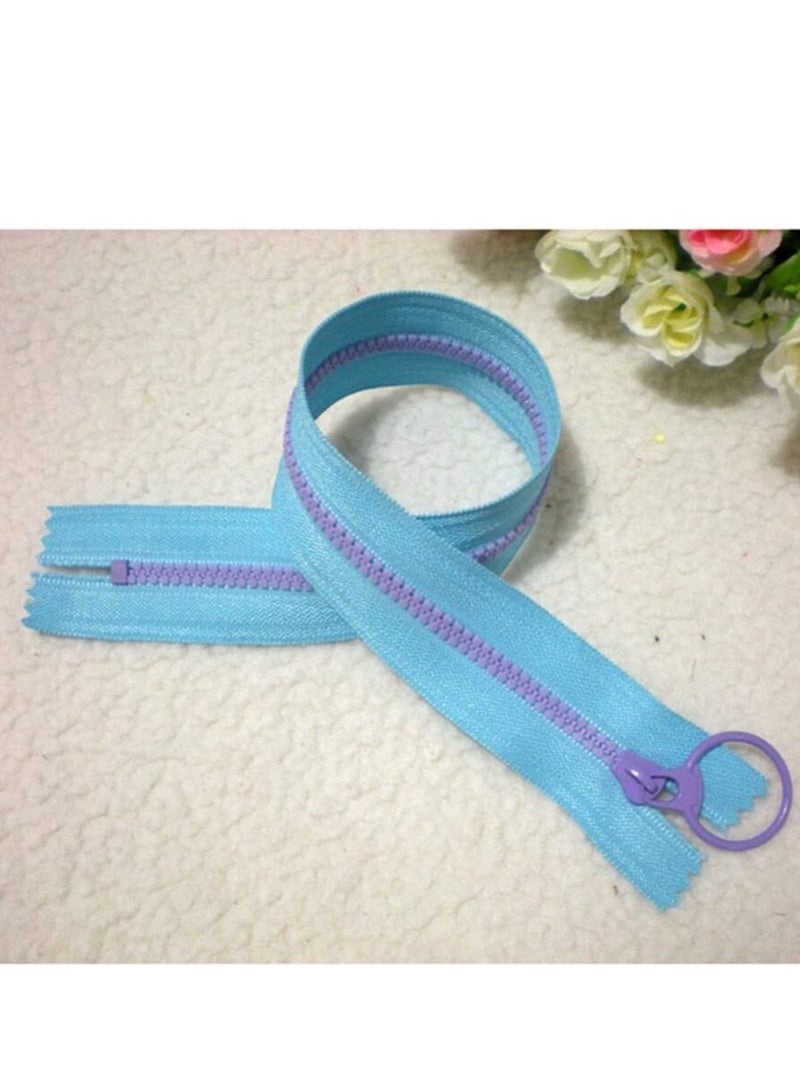 Light Blue Resin Zipper 40cm, Closed-End Style with Purple Teeth for DIY Bag Making, Craft Supplies - Image 1