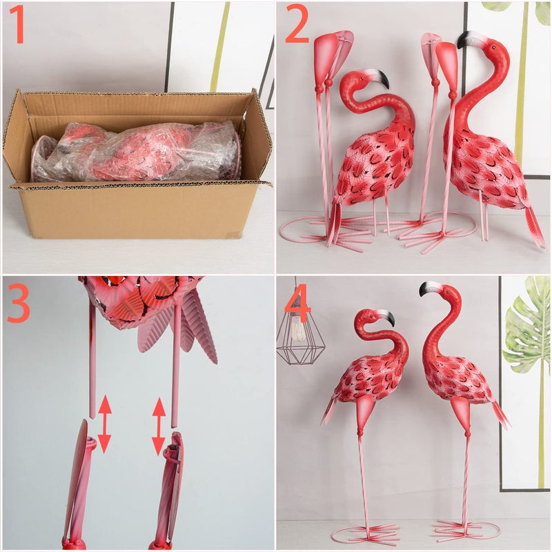 XONOR Metal Flamingo Garden Statues Red Flamingo Yard Art Outdoor Sculptures for Home Patio Lawn Backyard DÃ©cor, Set of 2 - Image 3