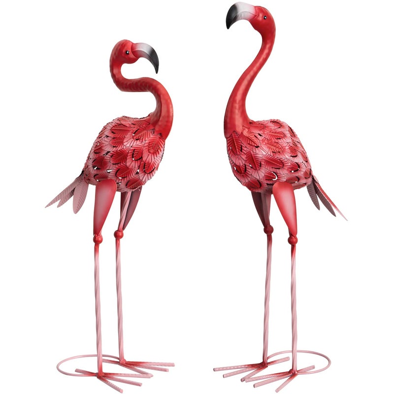 XONOR Metal Flamingo Garden Statues Red Flamingo Yard Art Outdoor Sculptures for Home Patio Lawn Backyard DÃ©cor, Set of 2 - Image 1