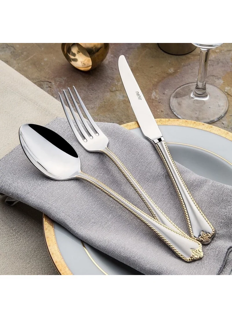 Nehir Fulya 89 Piece Plain Gold Cutlery Set