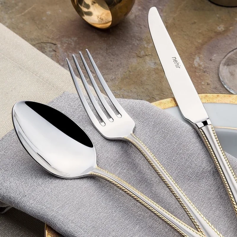 Nehir Fulya 89 Piece Plain Gold Cutlery Set