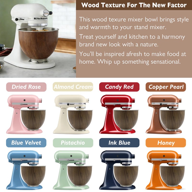 Wiselet Stainless Steel 5 Quart Mixer Bowl for Kitchenaid Classic&Artisan Tilt Head Stand Mixer, Wood Texture, Fit for K45, KSM75, KSM90, KSM150, Heavy Duty, Dishwasher Safe - Image 4