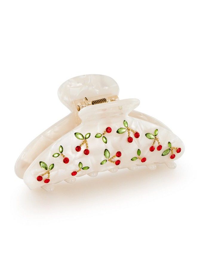 LILIE&WHITE مشابك شعر أكريليك للنساء مع نمط الراينستون بشكل كرز أحمر لمشابك الشعر السميك لمساعدتك في تصفيف الشعر وتقسيمه - Image 2