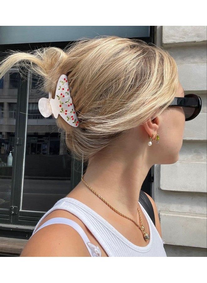 LILIE&WHITE مشابك شعر أكريليك للنساء مع نمط الراينستون بشكل كرز أحمر لمشابك الشعر السميك لمساعدتك في تصفيف الشعر وتقسيمه - Image 3