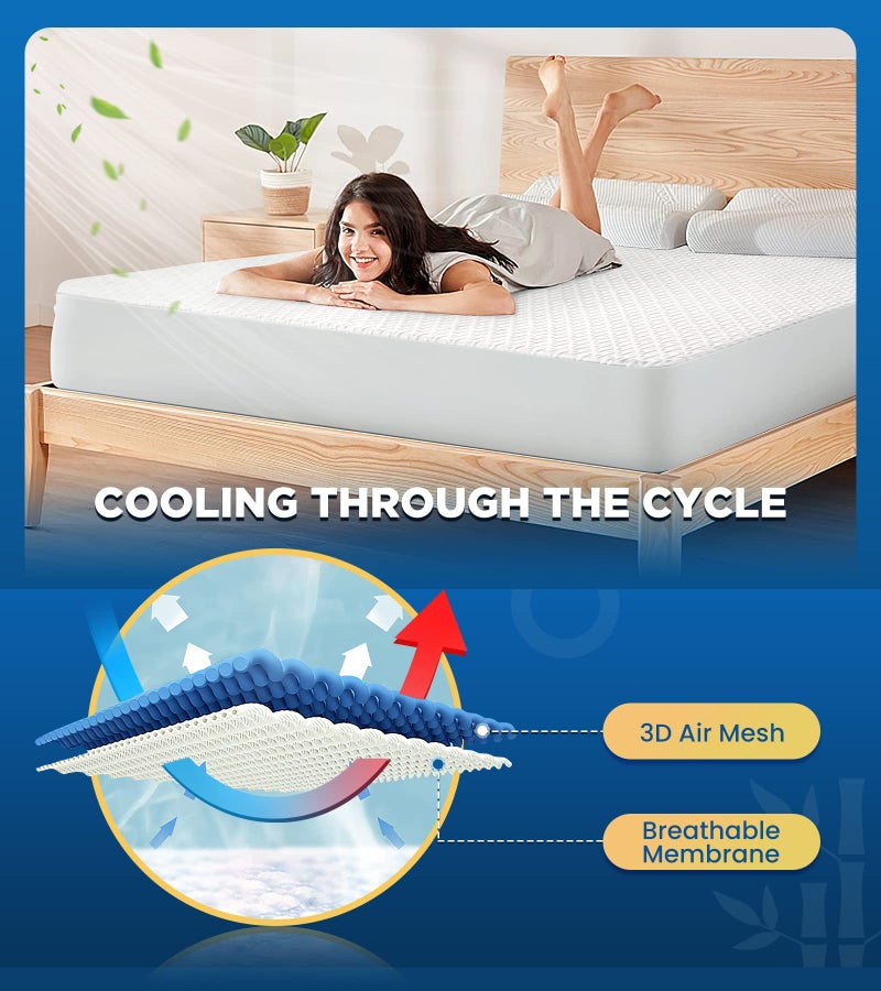 BOSANE Premium 100% Waterproof Cal King Mattress Protector Breathable Cooling 3D Air Fabric Mattress Cover Smooth Soft Hypoallergenic Noiseless Bed Cover Machine Washable Vinyl Free 8-21'' Deep Pocket - Image 4