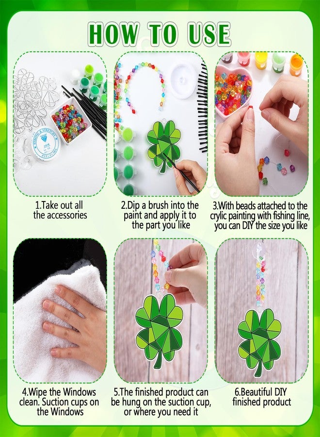 Beeveer 30 Sets St. Patricks Day Shamrock Clover Suncatchers Window Art, Lucky DIY Irish Sun Catchers Bulk Crafts Paint Your Own Window Ornaments for Adults Home Birthday Activity Party Decor - Image 4