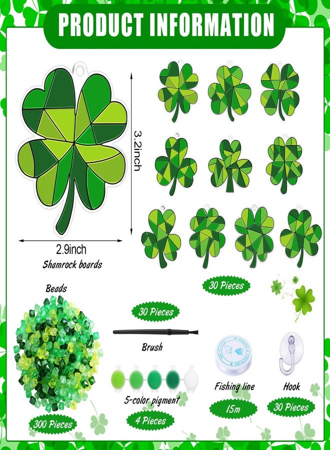 Beeveer 30 Sets St. Patricks Day Shamrock Clover Suncatchers Window Art, Lucky DIY Irish Sun Catchers Bulk Crafts Paint Your Own Window Ornaments for Adults Home Birthday Activity Party Decor - Image 3
