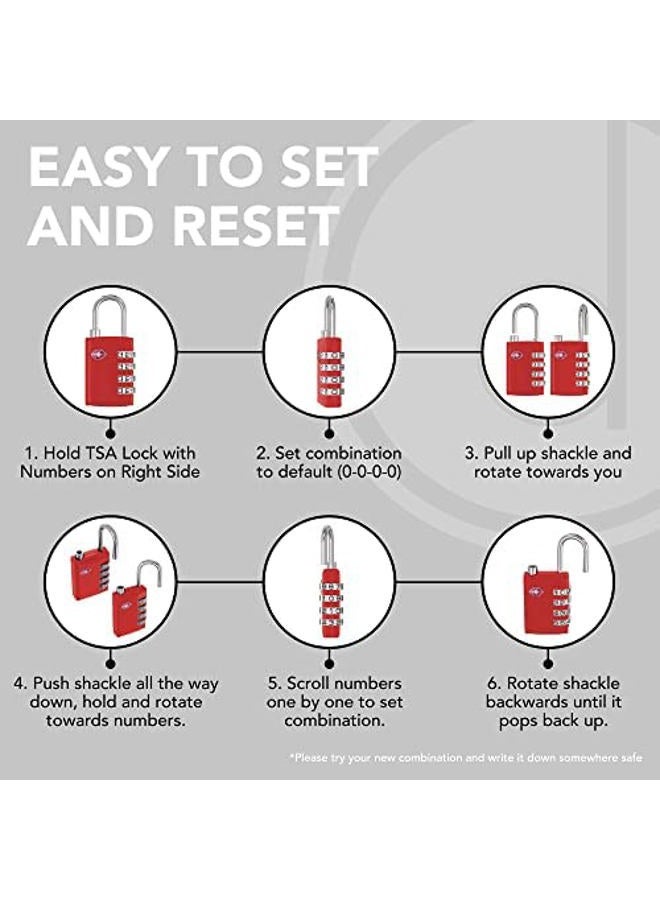 desired tools TSA Luggage Locks (Pack of 2) - 4 Digit Combination Steel Padlocks, Red - Image 5