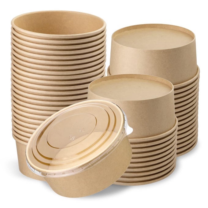 50 PACK 37 OZ PAPER BOWLS WITH LIDS DISPOSABLE SALAD BOWLS FOR DIET SALAD ICE CREAM YOGURT PARTY FOOD