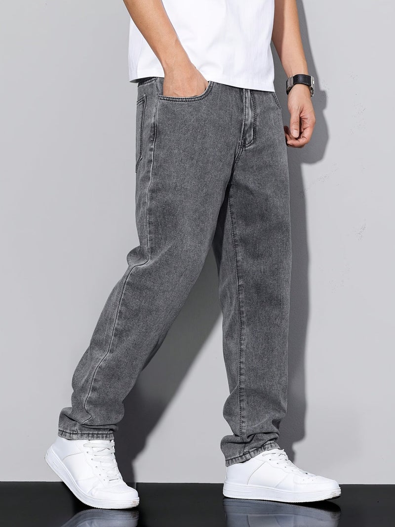 Men'S Slim-Fit Stretch Denim Jeans - Casual Gray, Mid-Rise, All-Season Comfort, Regular Fit with Pockets, Perfect for Casual Attire, Allseason Jeans | Midrise Jeans | Stretch Denim - Image 2