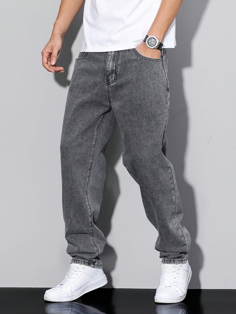Men'S Slim-Fit Stretch Denim Jeans - Casual Gray, Mid-Rise, All-Season Comfort, Regular Fit with Pockets, Perfect for Casual Attire, Allseason Jeans | Midrise Jeans | Stretch Denim - Image 3