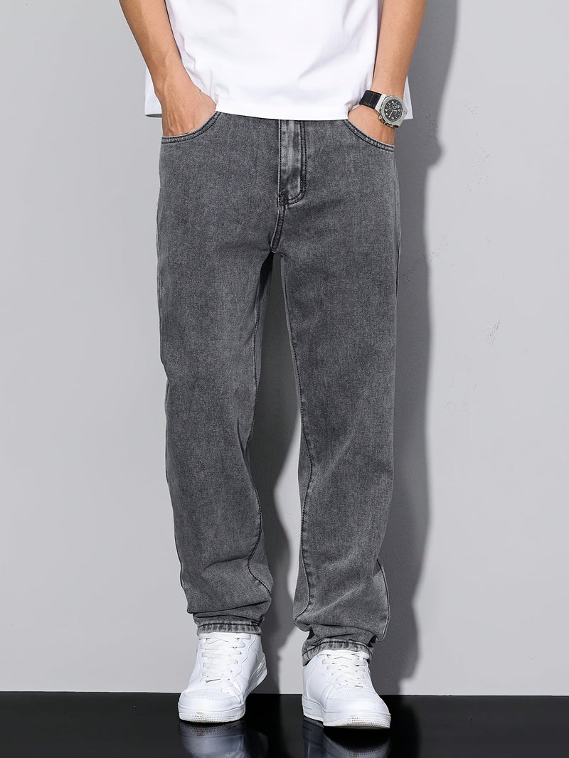 Men'S Slim-Fit Stretch Denim Jeans - Casual Gray, Mid-Rise, All-Season Comfort, Regular Fit with Pockets, Perfect for Casual Attire, Allseason Jeans | Midrise Jeans | Stretch Denim - Image 4