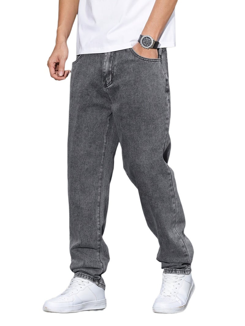 Men'S Slim-Fit Stretch Denim Jeans - Casual Gray, Mid-Rise, All-Season Comfort, Regular Fit with Pockets, Perfect for Casual Attire, Allseason Jeans | Midrise Jeans | Stretch Denim - Image 1