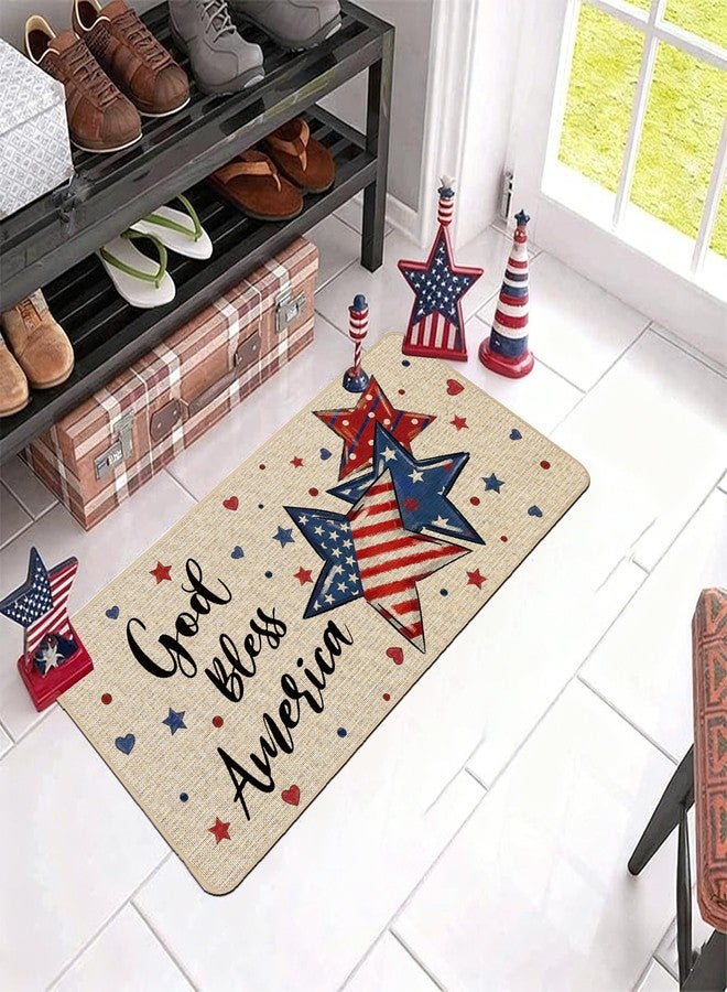 Baccessor Gold Bless America Flag Star Patriotic 4th of July Doormat Independence Memorial Day Home Decor Low-Profile Door Mat Floor Mat for Indoor Outdoor 17x29 Inch - Image 3