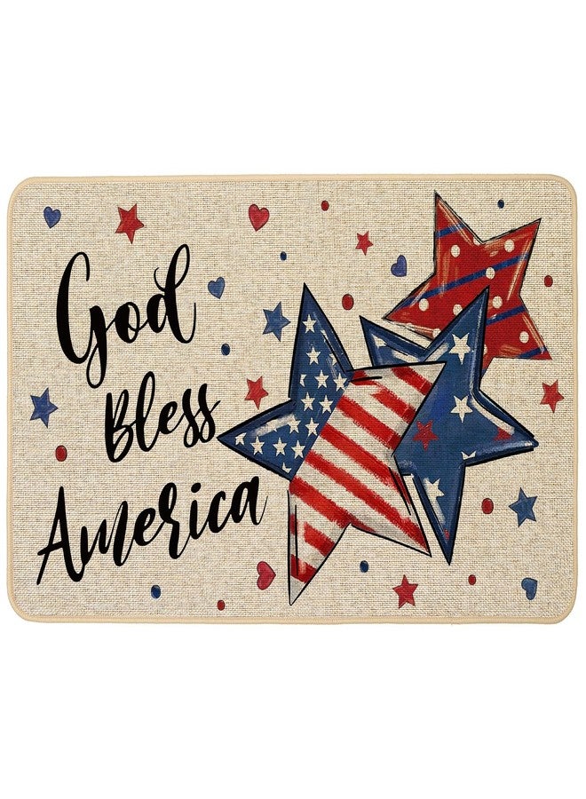 Baccessor Gold Bless America Flag Star Patriotic 4th of July Doormat Independence Memorial Day Home Decor Low-Profile Door Mat Floor Mat for Indoor Outdoor 17x29 Inch - Image 1