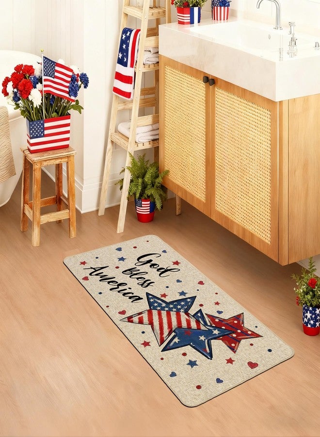 Baccessor Gold Bless America Flag Star Patriotic 4th of July Doormat Independence Memorial Day Home Decor Low-Profile Door Mat Floor Mat for Indoor Outdoor 17x29 Inch - Image 2