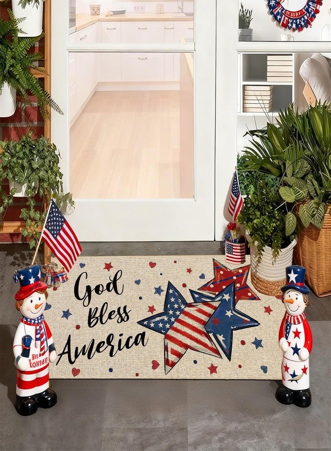 Baccessor Gold Bless America Flag Star Patriotic 4th of July Doormat Independence Memorial Day Home Decor Low-Profile Door Mat Floor Mat for Indoor Outdoor 17x29 Inch - Image 5