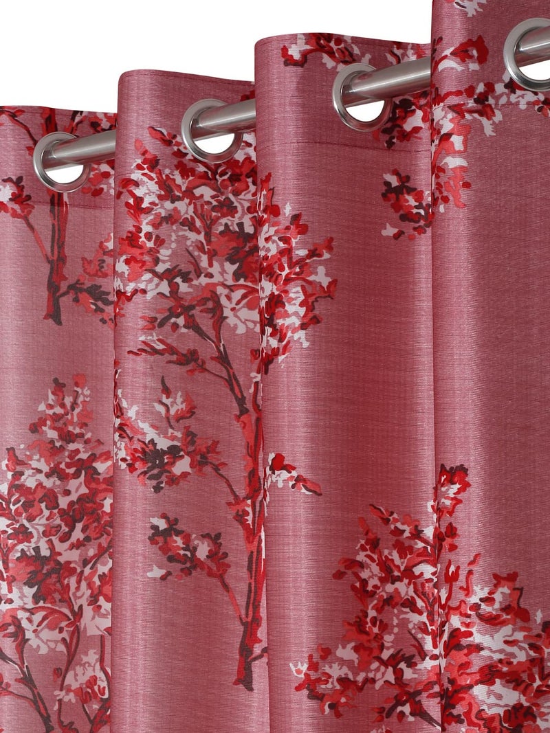 Fashion String 3 Pieces Floral Blossoms Eyelet Polyester Door Curtains 7 Feet Maroon - Image 3