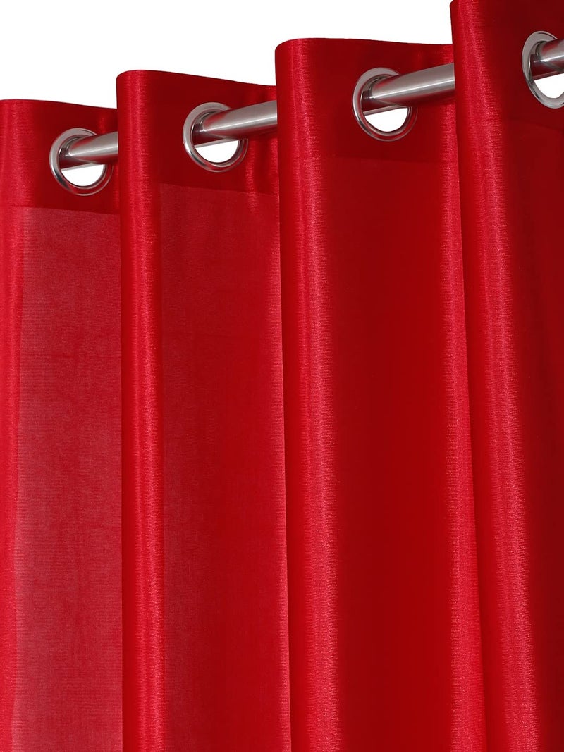 Fashion String 3 Pieces Floral Blossoms Eyelet Polyester Door Curtains 7 Feet Maroon - Image 2