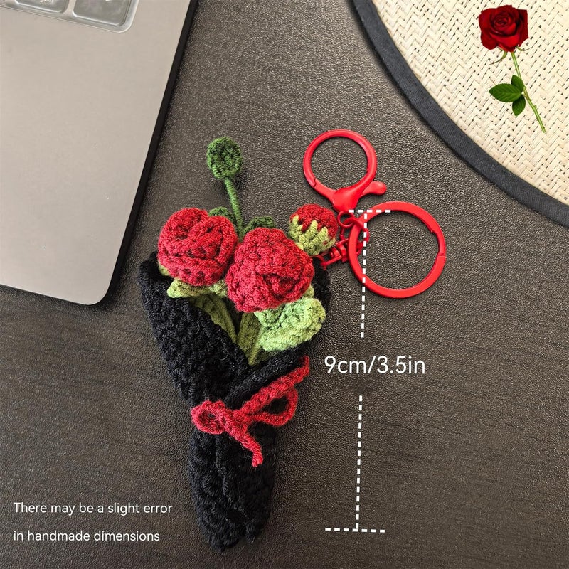 Mshion Handmade Crochet Flower Keychain, Cute Keychains for Women Girls Novelty Aesthetic Keychains Holiday Gifts - Image 3