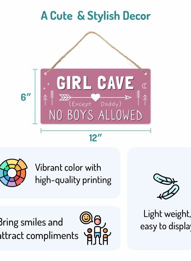 Fun-Plus Girl Cave Sign, Decorations for Bedroom, 12″x6″ PVC Plastic Decoration Hanging for Kids Room & Door, No Boys Allowed, Room Decor … - Image 2