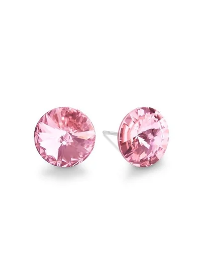 Seona Seona Ella 10mm Crystal Stud Earrings  – Hypoallergenic Stainless Steel Stud Earrings for Women, Elegant Crystal Rivoli Jewelry Earrings for Everyday and Special Occasions -  Light Rose