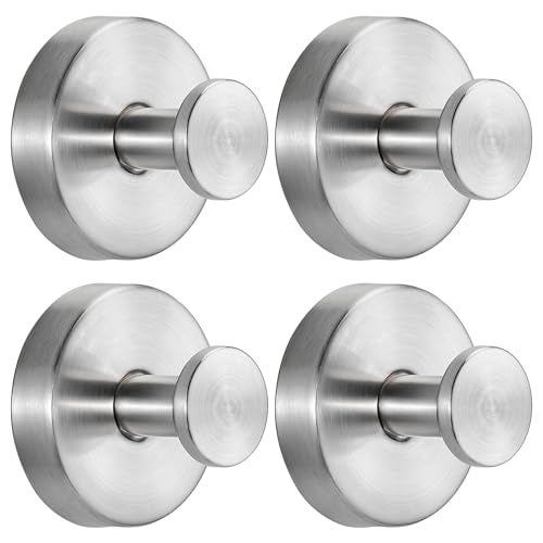 Fenas Suction Cup Hooks for Shower No-Drill Bathroom Hooks for Towels, Robes, Loofah Mountable on Bathroom Walls, Kitchen, Glass, Mirrors, Tile and Smooth,Non-Porous Surfaces (4, Brushed Nickel) - Image 1