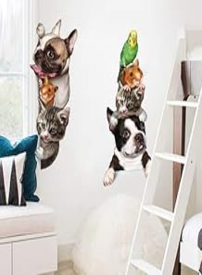 Dogs Cats 3D Wall Sticker Funny Door Window Wardrobe Fridge Decorations for Kids Room Home Decor Cartoon Animal Art Vinyl Decal-xx