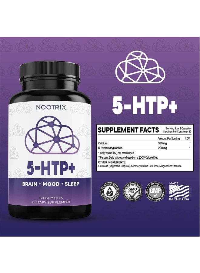 Nootrix 5-HTP+ من نوتريكس - (عبوة 2) 120 كبسولة - 200 ملغ بالإضافة إلى الكالسيوم - غير معدلة وراثيًا، خالية من الغلوتين - Image 2