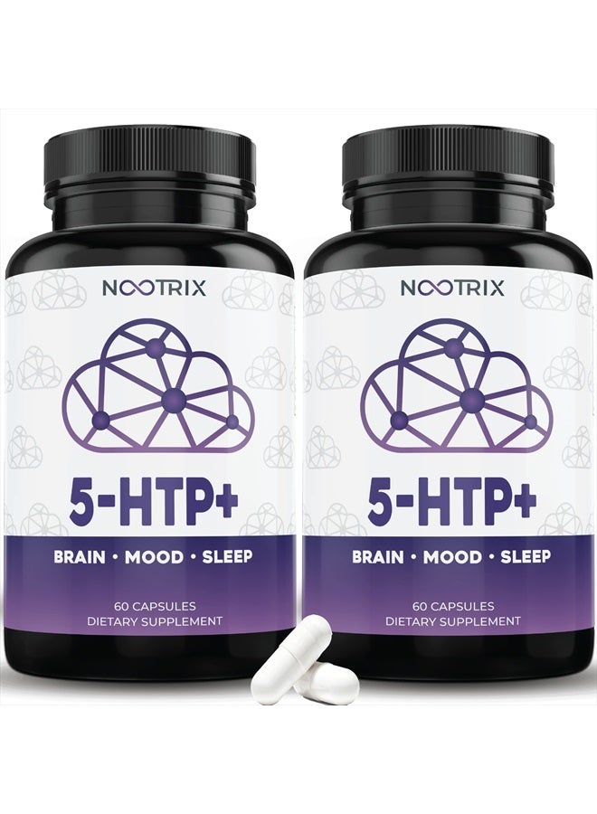 Nootrix 5-HTP+ من نوتريكس - (عبوة 2) 120 كبسولة - 200 ملغ بالإضافة إلى الكالسيوم - غير معدلة وراثيًا، خالية من الغلوتين - Image 1
