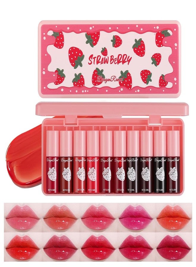 Eakroo 10 Colors Lip Stain Tint Set, Korean Lip Gloss Watery Lip Stain Set, Natural Moisturizing Korean Lip Tint, High Pigment, Long-Lasting, Non-Stick Cup, Vivid Color, Lip Tint Makeup (Set A) - Image 1