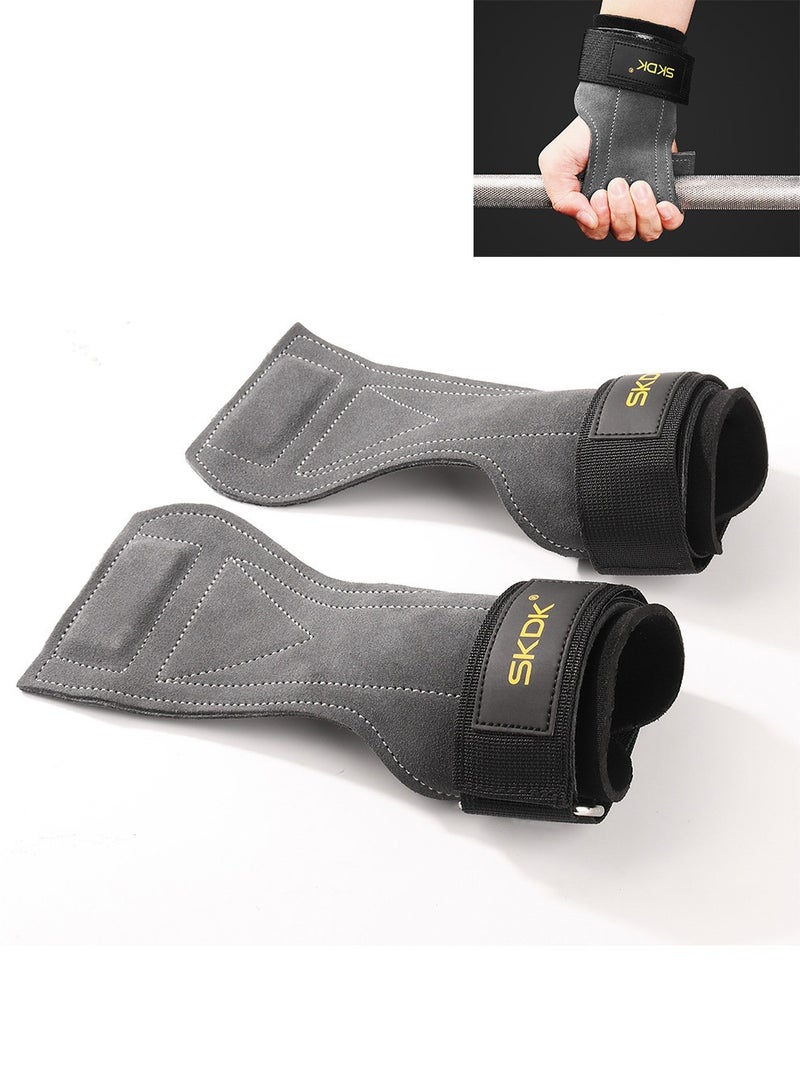 SKDK Lifting Wrist Straps Weight Lifting Grips with Cushion Wrist Loop Gym Workout Straps Double Layer Leather Anti-sliding for Women and Men Deadlift Powerlifting Pull Up  - Image 1