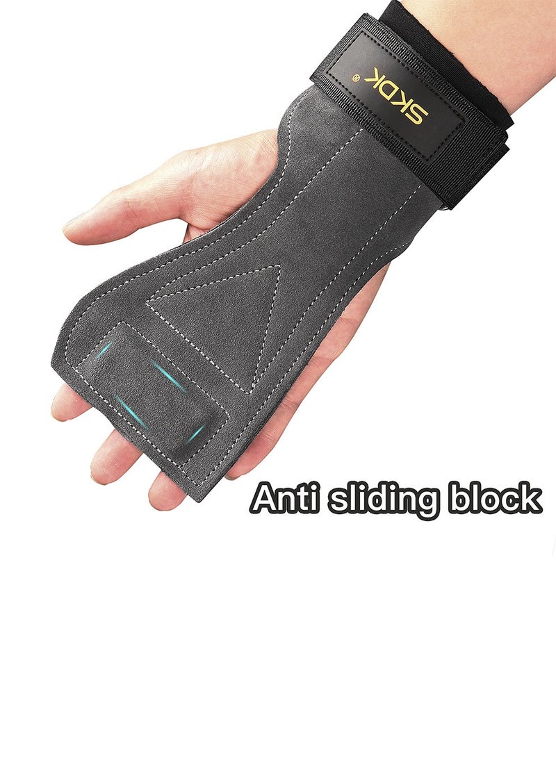SKDK Lifting Wrist Straps Weight Lifting Grips with Cushion Wrist Loop Gym Workout Straps Double Layer Leather Anti-sliding for Women and Men Deadlift Powerlifting Pull Up  - Image 4
