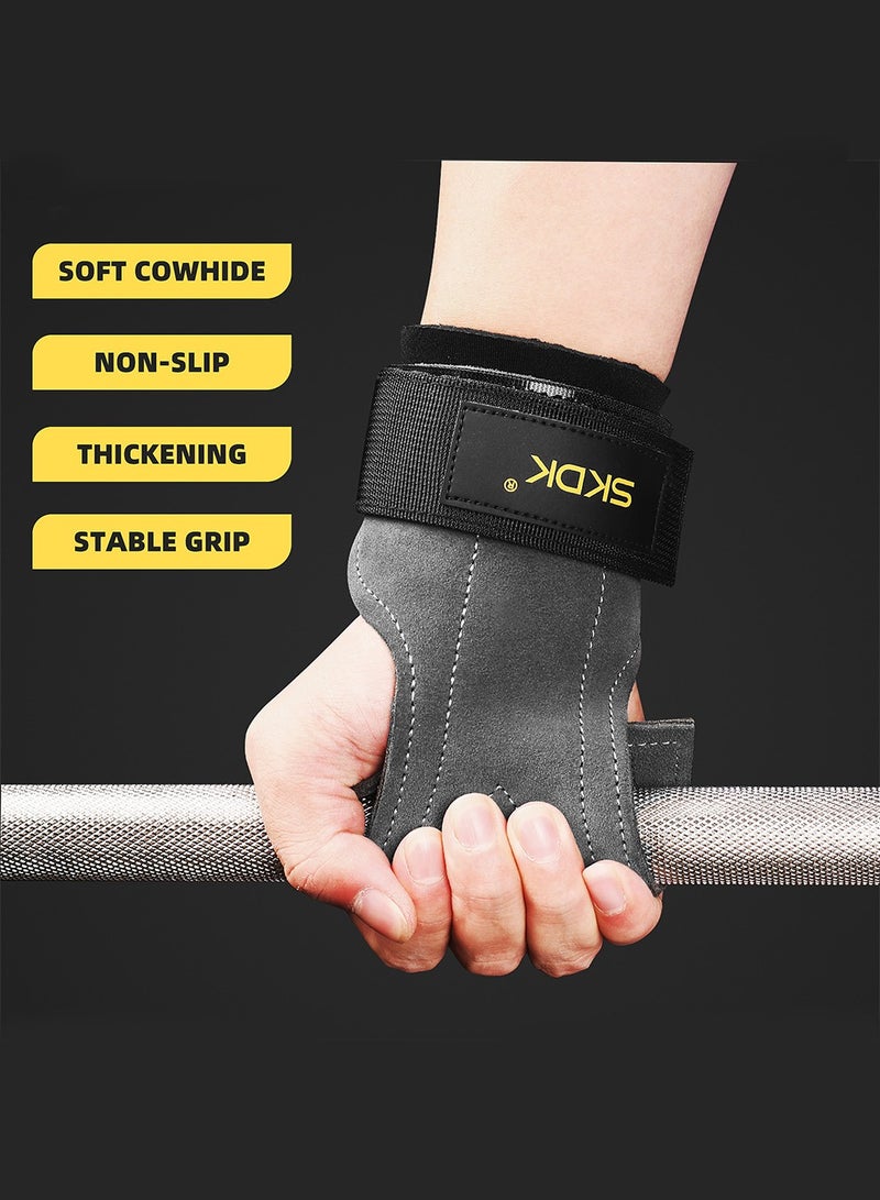 SKDK Lifting Wrist Straps Weight Lifting Grips with Cushion Wrist Loop Gym Workout Straps Double Layer Leather Anti-sliding for Women and Men Deadlift Powerlifting Pull Up  - Image 5
