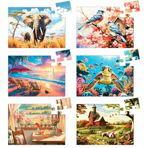 Yigney 6 Pack 16 Large Piece Jigsaw Puzzles for Seniors Alzheimer Product for Elderly Dementia Activities Memory Game for Patients in Nursing Home with Storage Box - Image 1