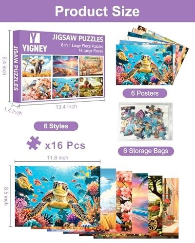 Yigney 6 Pack 16 Large Piece Jigsaw Puzzles for Seniors Alzheimer Product for Elderly Dementia Activities Memory Game for Patients in Nursing Home with Storage Box - Image 5