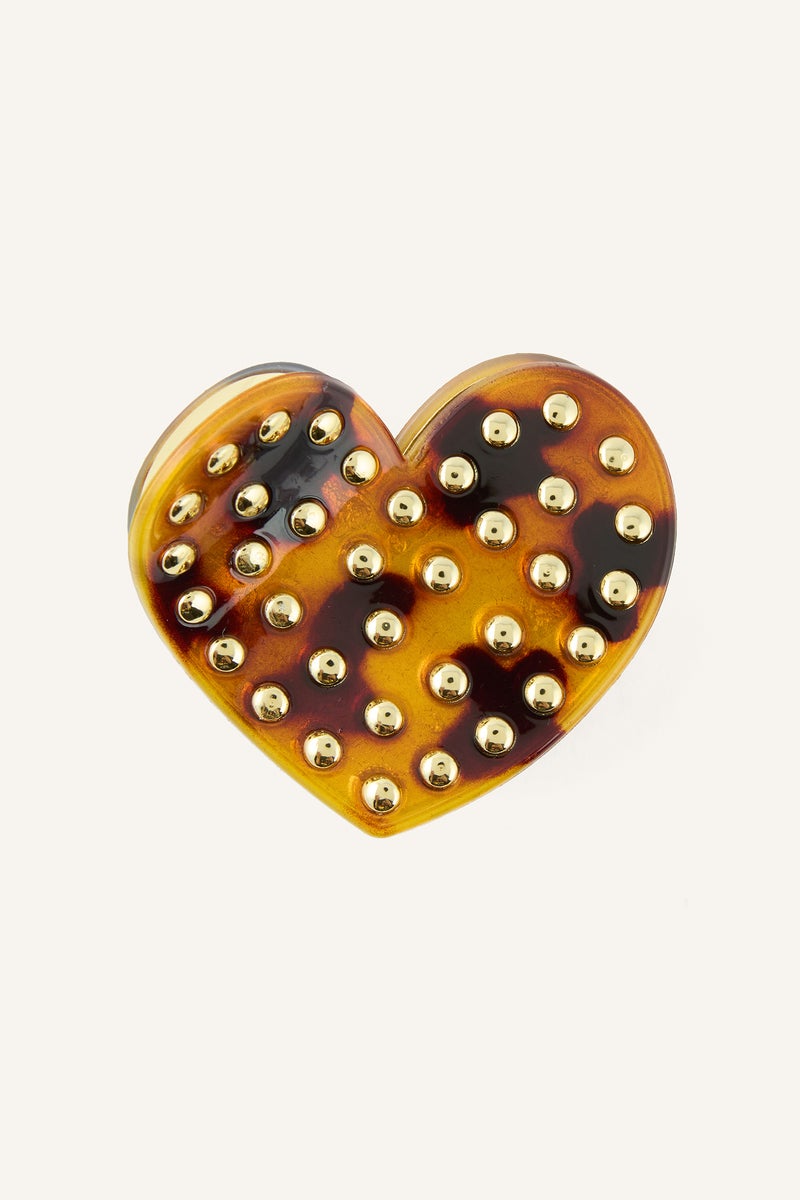DeFacto Brown Woman Tortoiseshell Patterned Heart Hair Clips Casual - Image 1