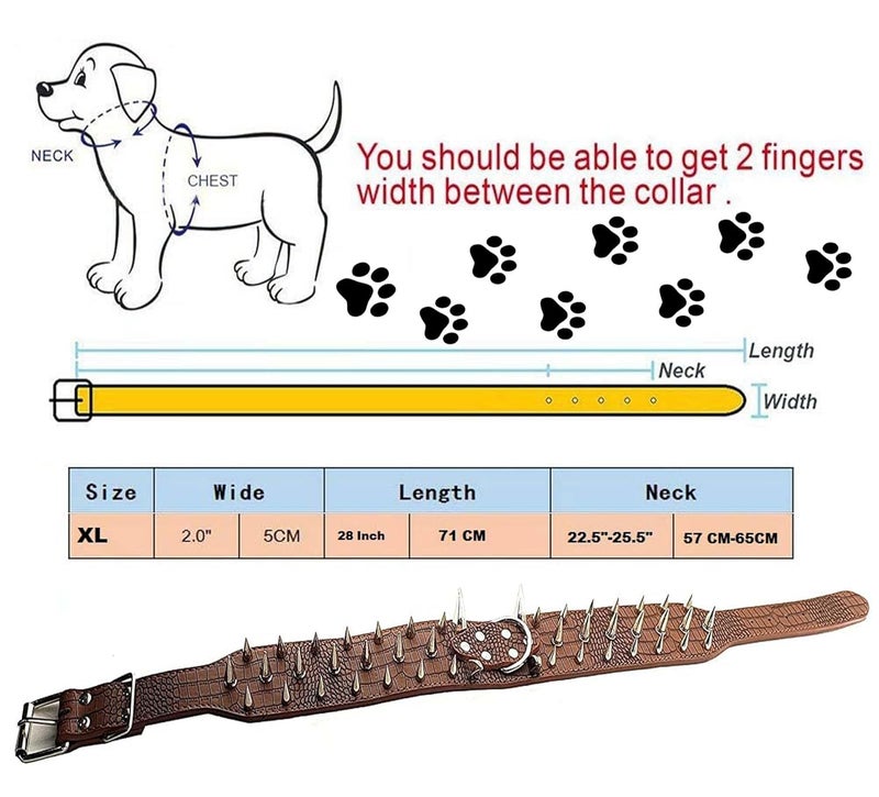 Pups&Pets Dog Adjustable Spiked Leather Collar | Stainless-Steel Sharp Spike Studded Collar with D-Ring | 3.0" Width Triple line Spike Neck Collar Belt for Large Dogs - 1Pcs (X-Large, Color May Vary) - Image 3