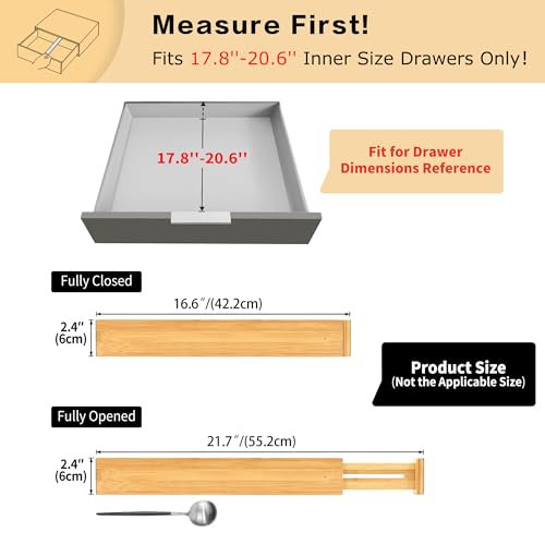Utoplike 4 pcs Bamboo Kitchen Drawer Dividers Large, Adjustable Drawer Organizers, Spring Loaded, Expandable Organization Works in Kitchen, Dresser, Bathroom, Bedroom, Drawer, Desk - Image 2