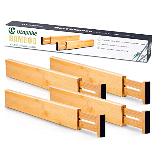 Utoplike 4 pcs Bamboo Kitchen Drawer Dividers Large, Adjustable Drawer Organizers, Spring Loaded, Expandable Organization Works in Kitchen, Dresser, Bathroom, Bedroom, Drawer, Desk - Image 5